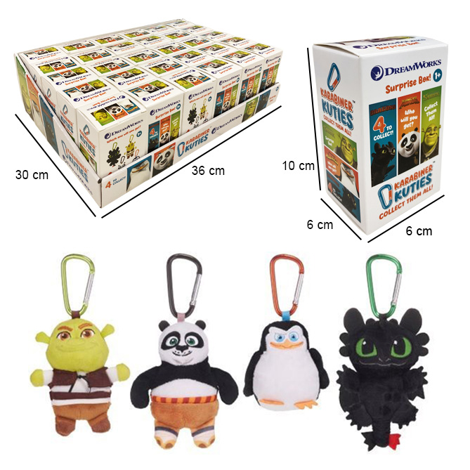 (Mis 0) DREAMWORK’S KARABINER KUTIES Peluche Portachiavi c/Bagclip in Metallo 10cm In Blind Box (10x6cm) 4ass In espo da 30pz…x30…x180